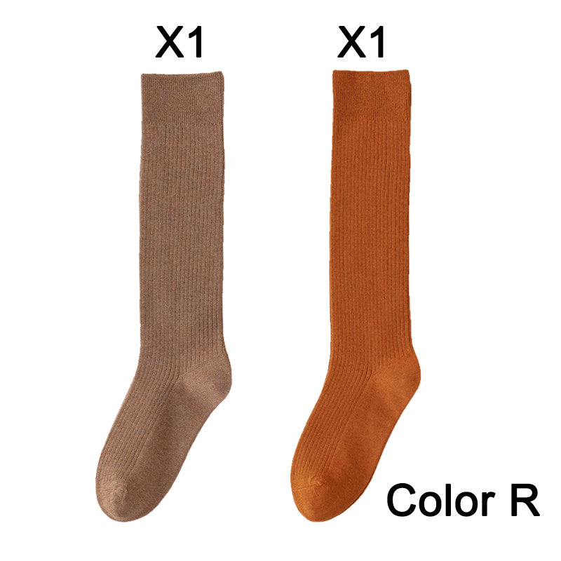 2 Pairs Women's Stocking Knee High Socks High Quality Warm 95% Cotton Solid Color New Fashion Casual Girls Long Socks For Women