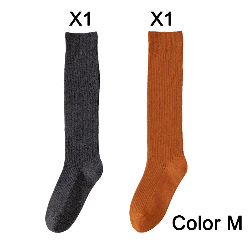 2 Pairs Women's Stocking Knee High Socks High Quality Warm 95% Cotton Solid Color New Fashion Casual Girls Long Socks For Women