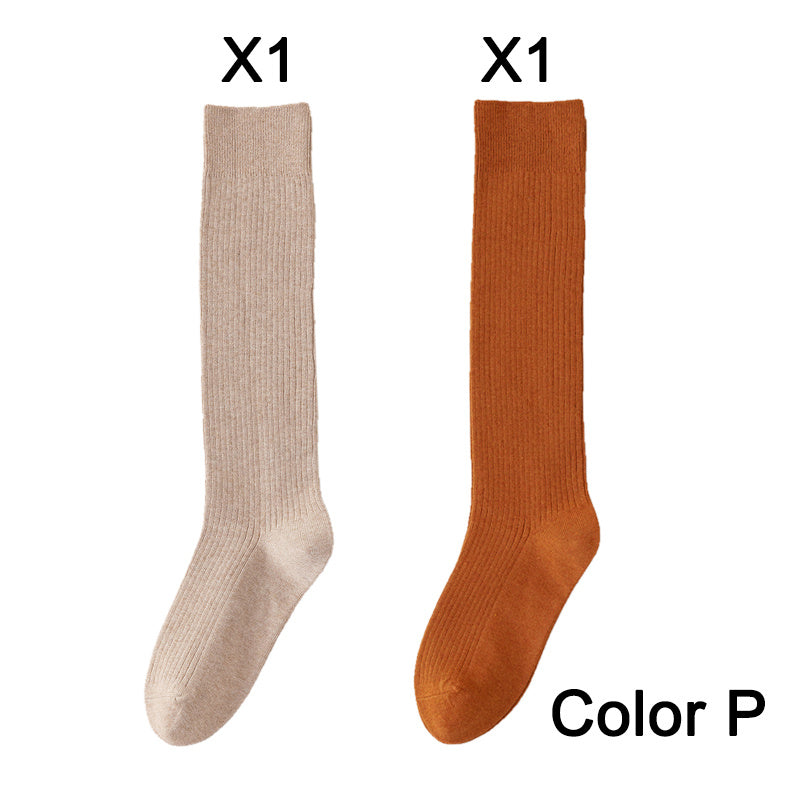 2 Pairs Women's Stocking Knee High Socks High Quality Warm 95% Cotton Solid Color New Fashion Casual Girls Long Socks For Women