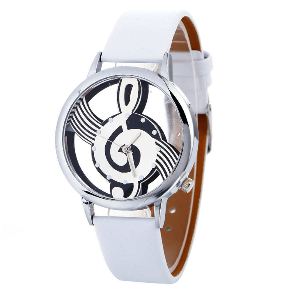 Lady Dames Pols Horloges Simple Casual Graveren Holle Stijlvolle Muzieknoot Geschilderd Lederen Armband Lady Armband Horloges