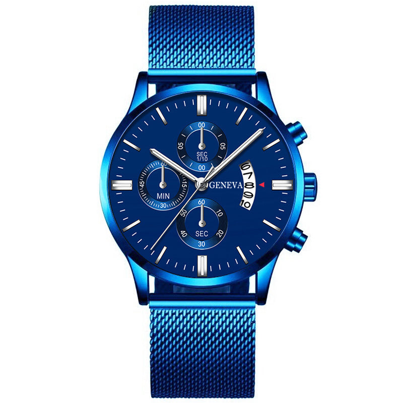 2022 Men's Fashion Business Calendar Watches Men Luxury Blue Stainless Steel Mesh Belt Analog Quartz Watch relogio masculino
