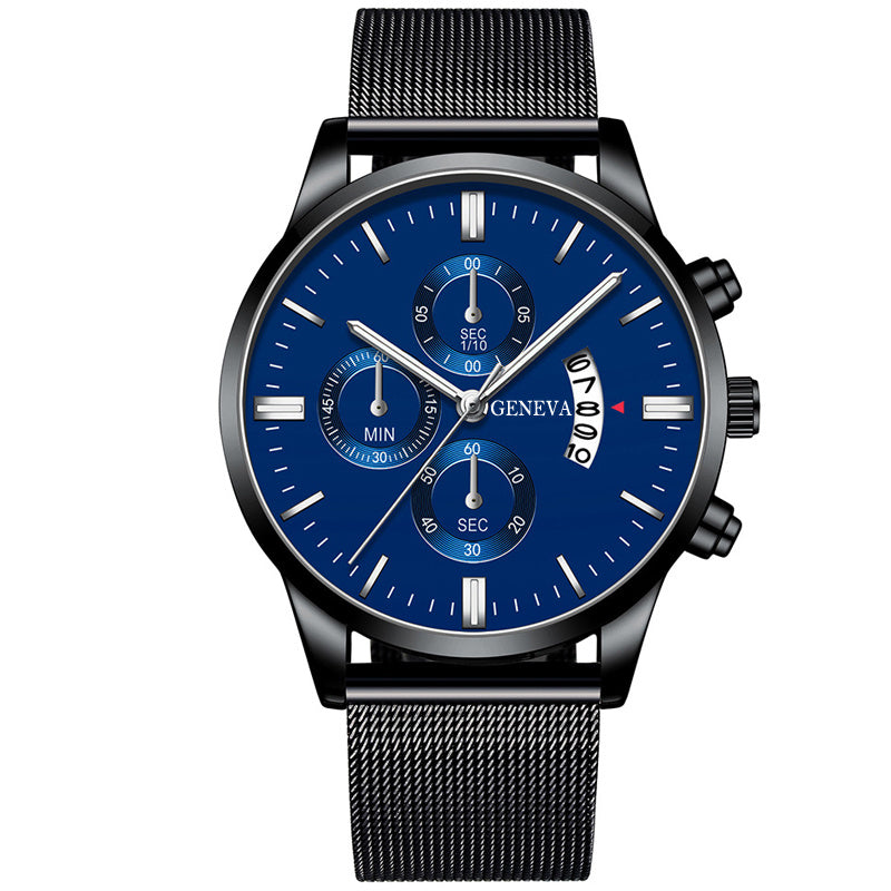 2022 Men's Fashion Business Calendar Watches Men Luxury Blue Stainless Steel Mesh Belt Analog Quartz Watch relogio masculino