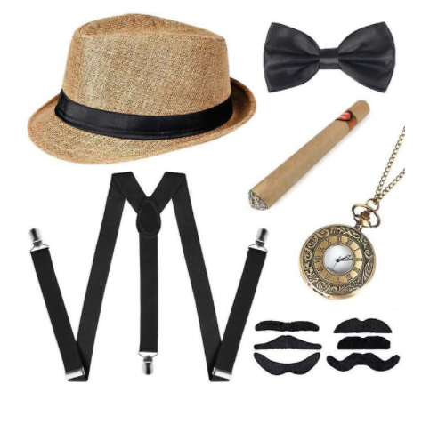 6pcs 1920s Mens Gatsby Gangster Costume Accessories Set 30s Manhattan