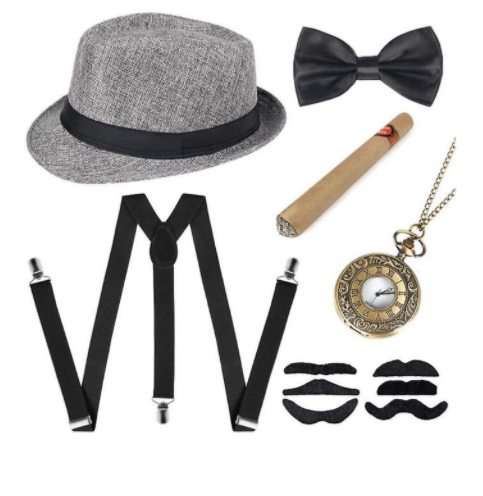 6pcs 1920s Mens Gatsby Gangster Costume Accessories Set 30s Manhattan