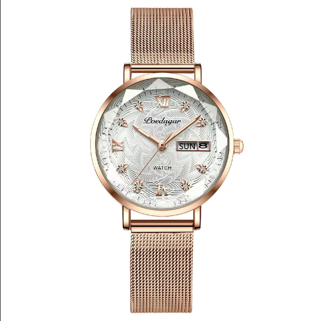 Swiss Brand POEDAGAR Women Watch Stainless Steel Mesh Rose Gold Simple Waterproof Luminous Ladies Watches Luxury Quartz Elegant