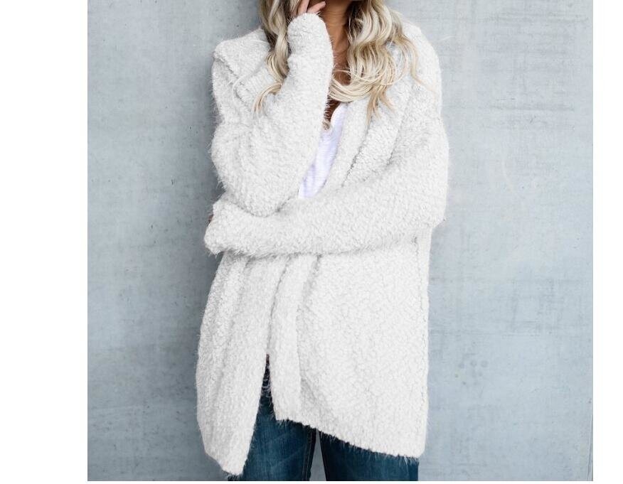 Sweater Hooded Sherpa-Like Cardigan Coat