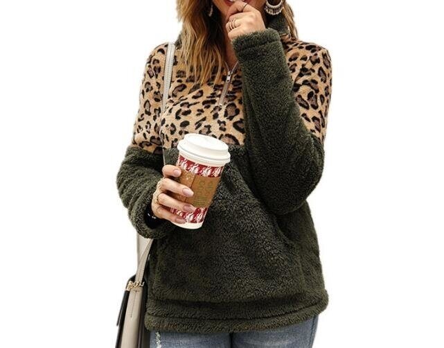 Leopard Sherpa Half-Zip Sweater