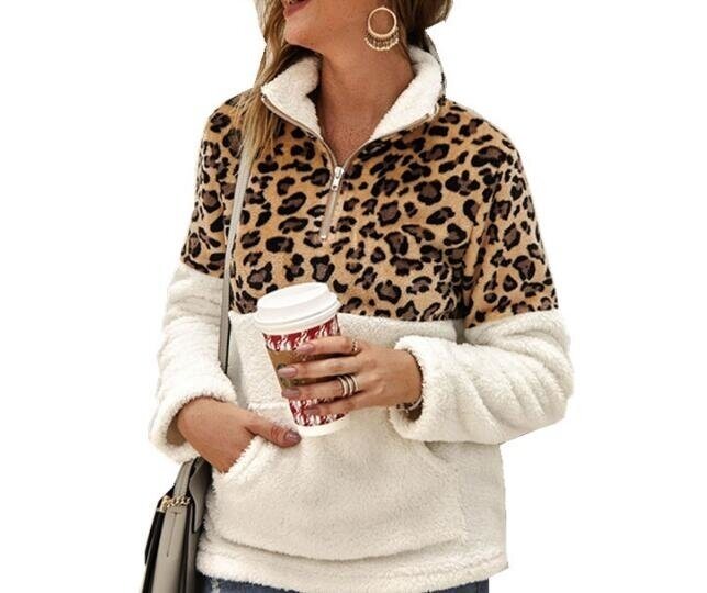 Leopard Sherpa Half-Zip Sweater