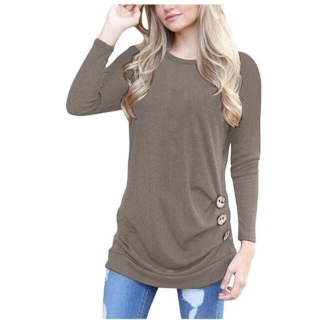 Women's Tunic Casual Long Sleeve Round Neck Loose Tunic T Shirt Blouse Tops