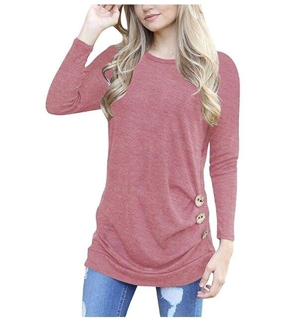 Women's Tunic Casual Long Sleeve Round Neck Loose Tunic T Shirt Blouse Tops