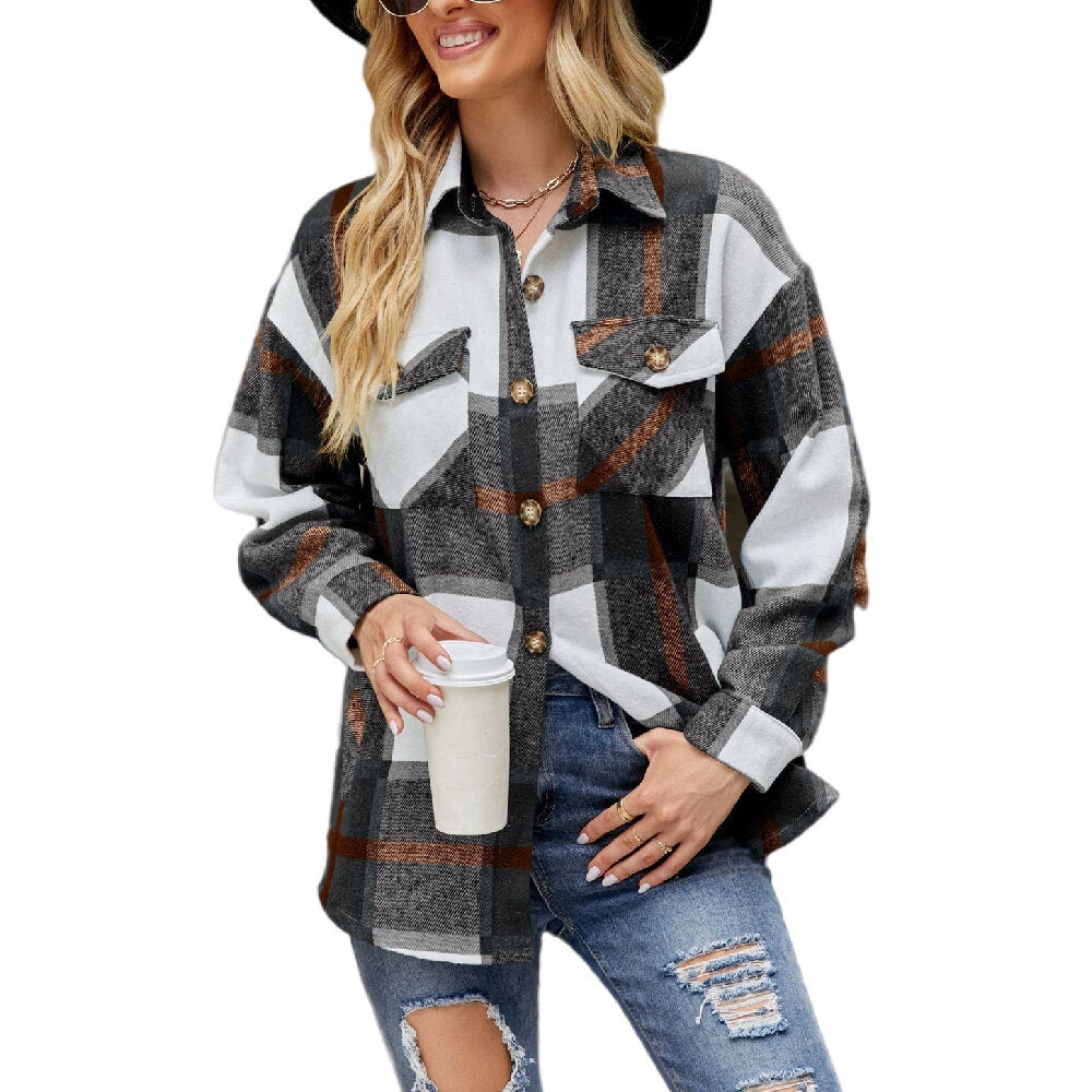 Women Plaid Shirts Flannel Shacket Jacket Coats