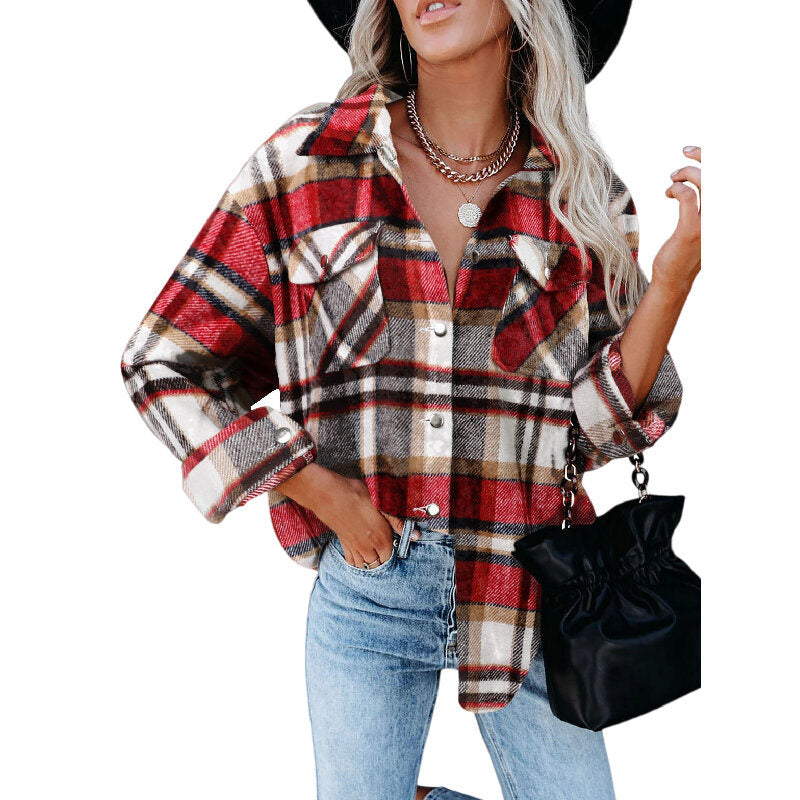 Womens Flannel Plaid Button Down Shirts Boyfriend Oversized Blouses Tops Coats Shacket