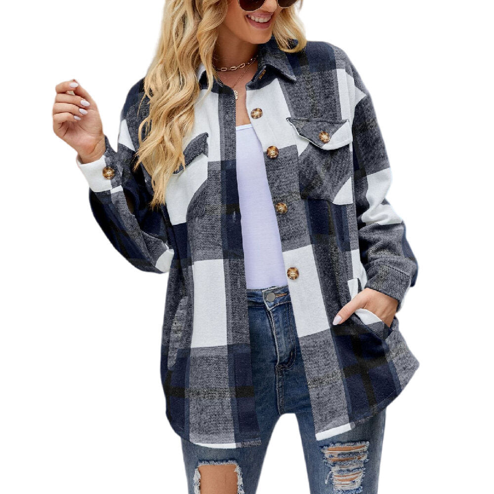 Women Plaid Shirts Flannel Shacket Jacket Coats