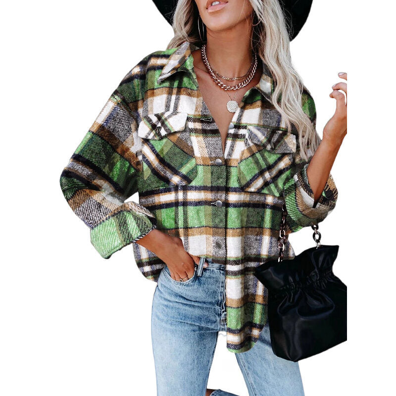 Womens Flannel Plaid Button Down Shirts Boyfriend Oversized Blouses Tops Coats Shacket