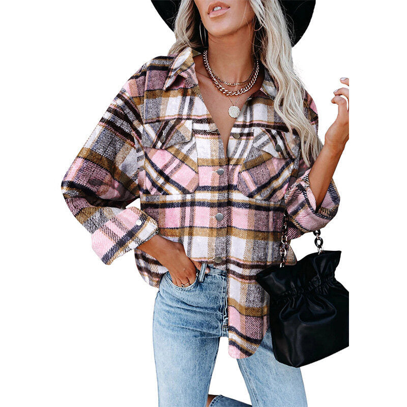 Womens Flannel Plaid Button Down Shirts Boyfriend Oversized Blouses Tops Coats Shacket