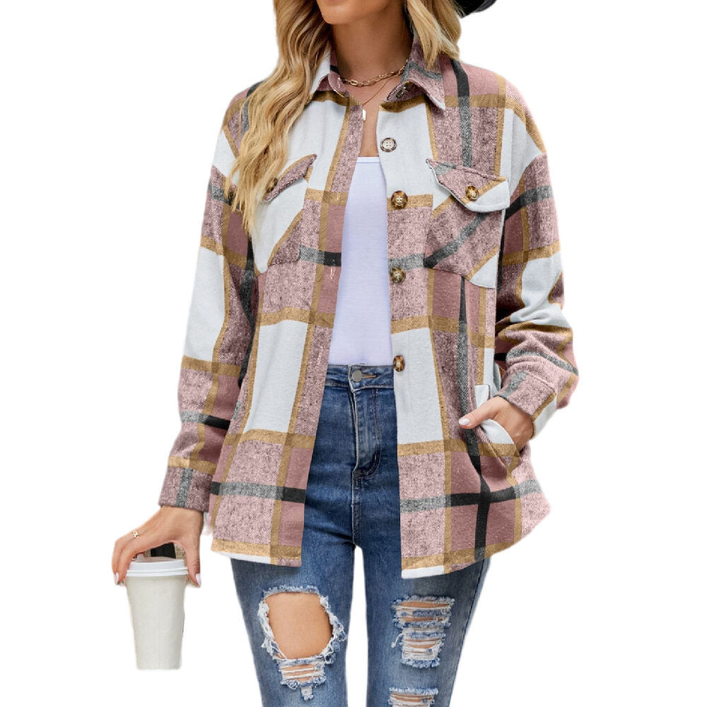 Women Plaid Shirts Flannel Shacket Jacket Coats