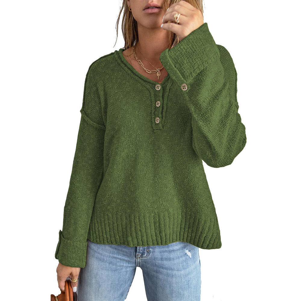 Women's Loose Button Knit Drop Shoulder Sweater Tops