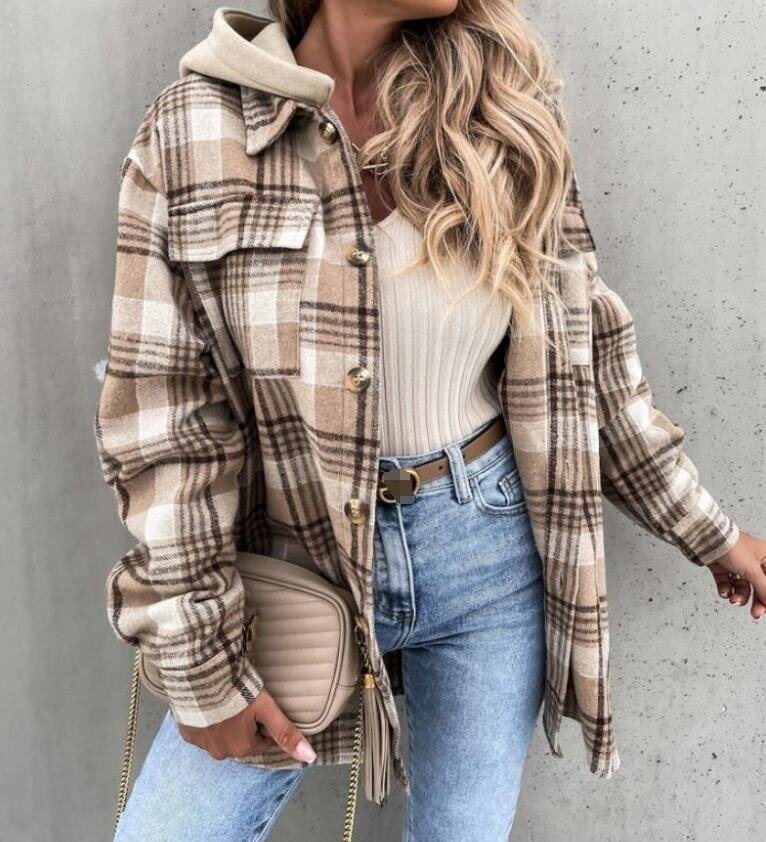 Flannel Plaid Long Sleeve Hooded Shirt