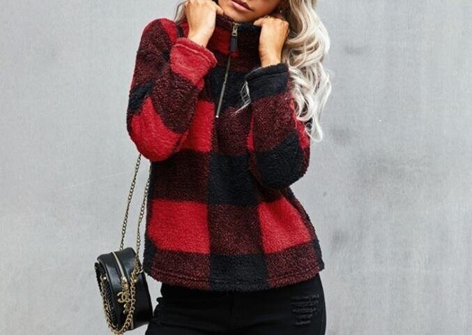 Plaid Sherpa Half-Zip Sweater