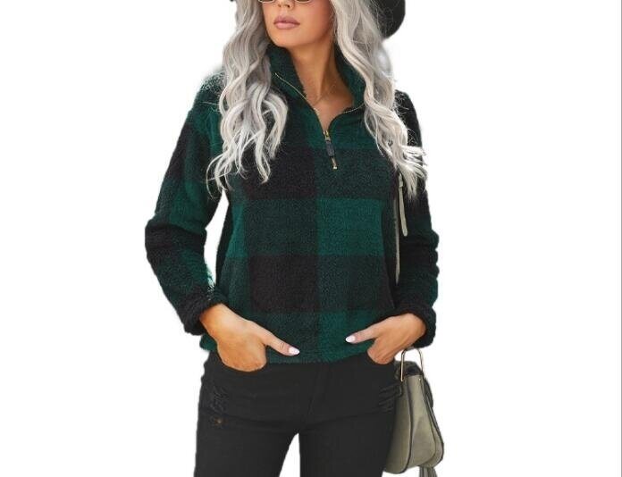 Plaid Sherpa Half-Zip Sweater