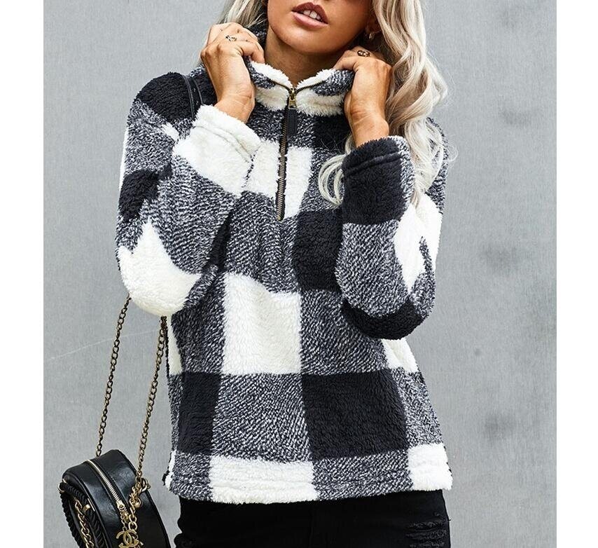 Plaid Sherpa Half-Zip Sweater