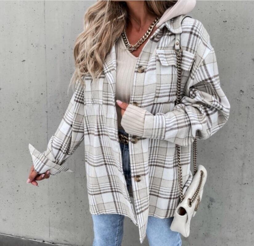 Flannel Plaid Long Sleeve Hooded Shirt