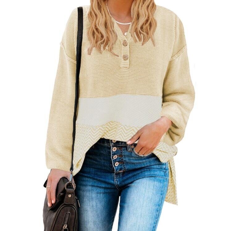 Half-open Collar Button Knit Sweater