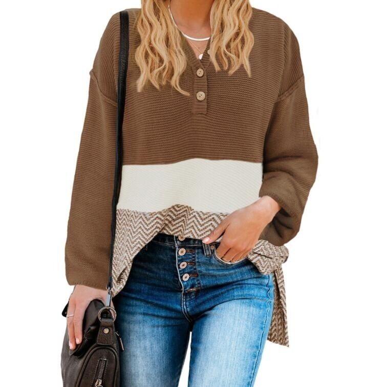 Half-open Collar Button Knit Sweater