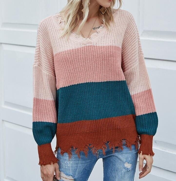 Rainbow Striped Knitted Sweater