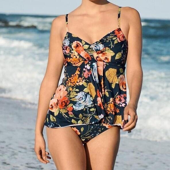 Ruffled Floral Print Tankini Swimsuit Set