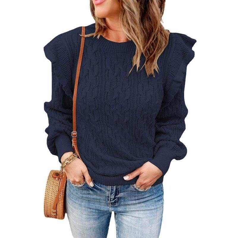 Women's Knitted Flounce Sweater Pullover Tops