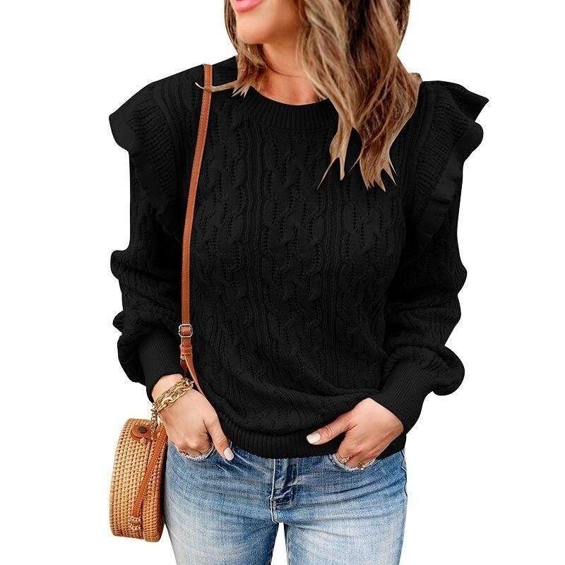 Women's Knitted Flounce Sweater Pullover Tops