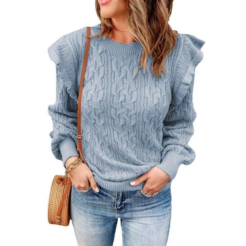 Women's Knitted Flounce Sweater Pullover Tops