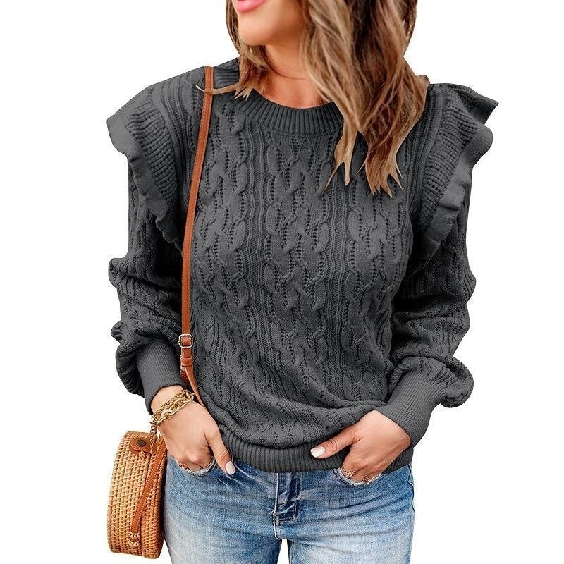 Women's Knitted Flounce Sweater Pullover Tops