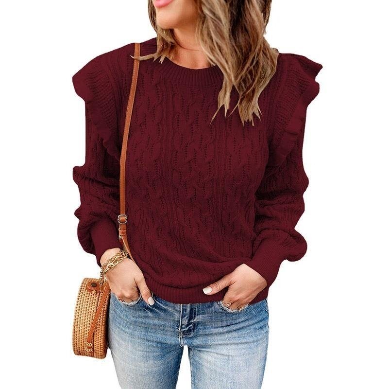 Women's Knitted Flounce Sweater Pullover Tops