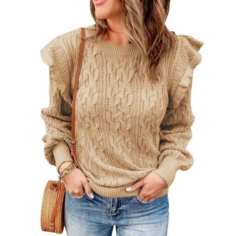 Women's Knitted Flounce Sweater Pullover Tops