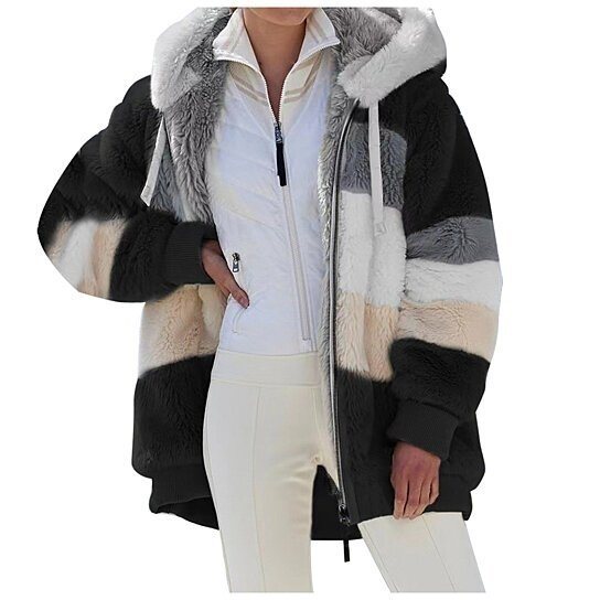 Women Oversized Fuzzy Fleece Hooded Sweater Coat
