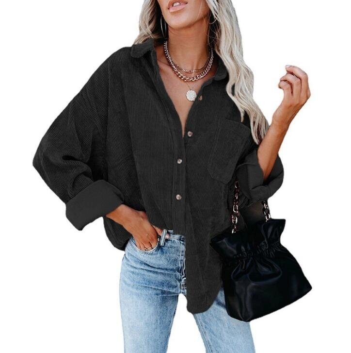 Women Corduroy Jacket Shirts Long Sleeve Button Down Blouses