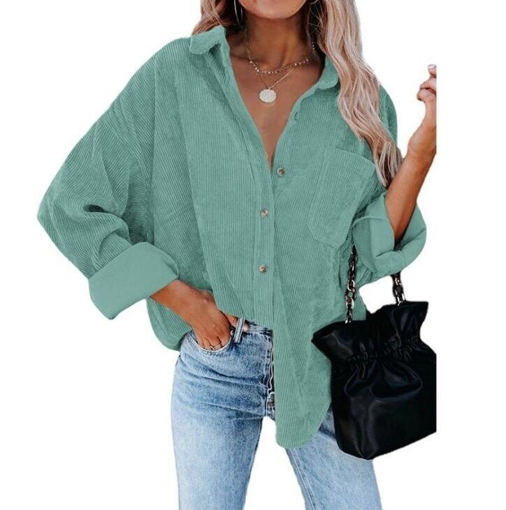 Women Corduroy Jacket Shirts Long Sleeve Button Down Blouses