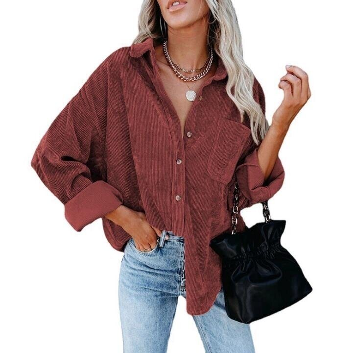 Women Corduroy Jacket Shirts Long Sleeve Button Down Blouses