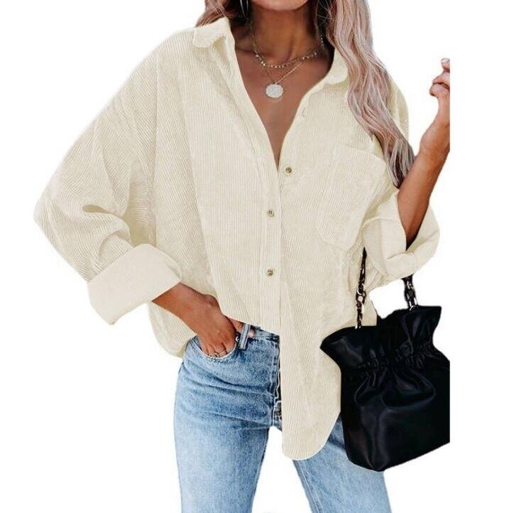 Women Corduroy Jacket Shirts Long Sleeve Button Down Blouses