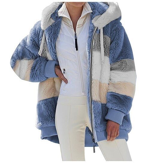 Women Oversized Fuzzy Fleece Hooded Sweater Coat
