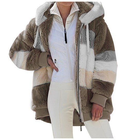 Women Oversized Fuzzy Fleece Hooded Sweater Coat