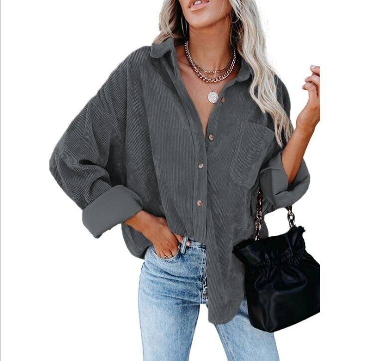 Women Corduroy Jacket Shirts Long Sleeve Button Down Blouses