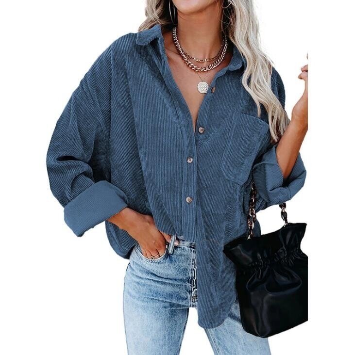 Women Corduroy Jacket Shirts Long Sleeve Button Down Blouses