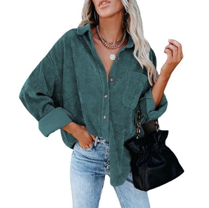 Women Corduroy Jacket Shirts Long Sleeve Button Down Blouses