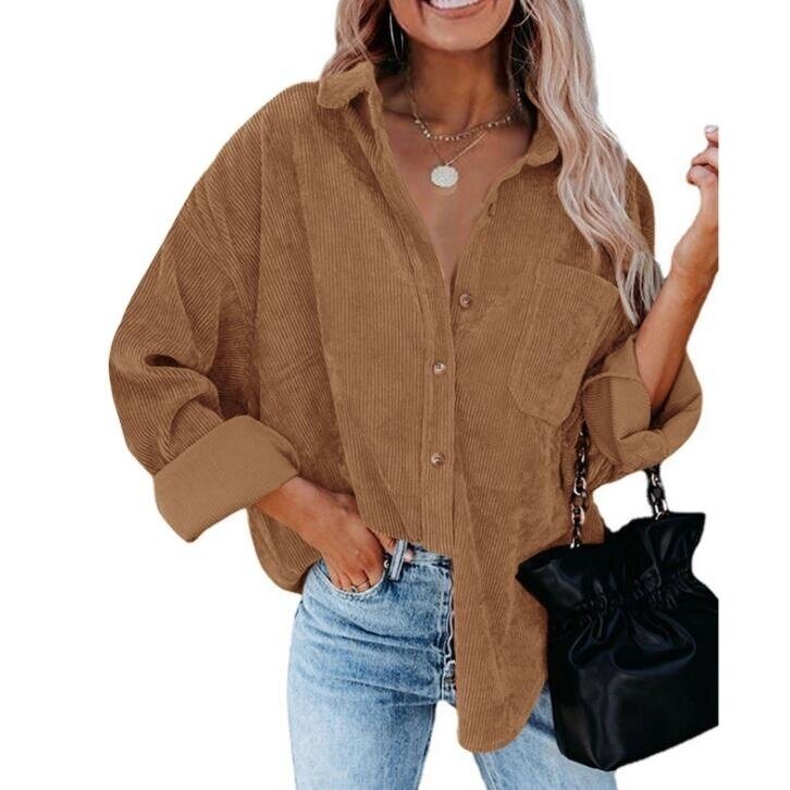 Women Corduroy Jacket Shirts Long Sleeve Button Down Blouses