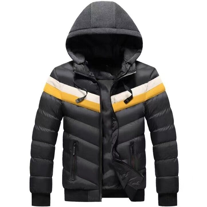 Men's Zipper Drawstring Hooded Cotton Coat