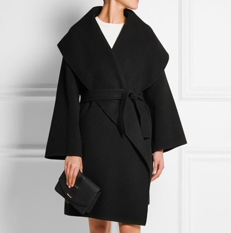 Wool Cashmere Wrap Coat with Large Collar