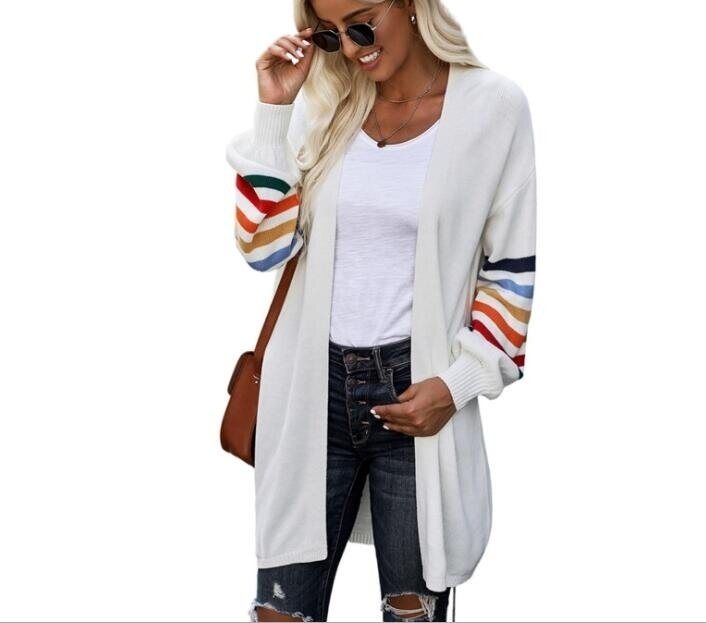 Striped Lantern Sleeve Sweater Cardigan